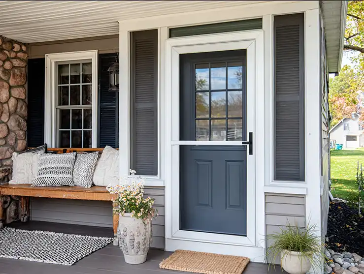 Newly installed storm protection door