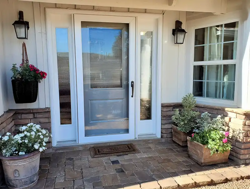 Sleek storm door enhancing home exterior