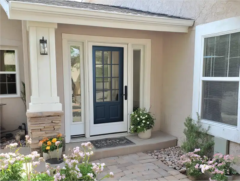 Sleek storm door enhancing home exterior