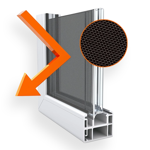 Energy-efficient UV blocking screen for storm door.