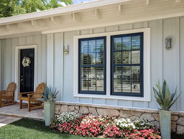 Modern fiberglass entry door installed